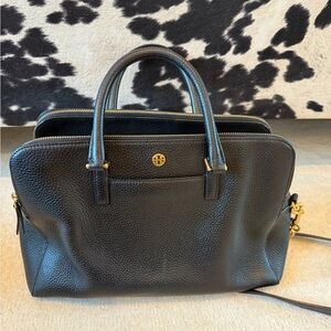 Tory Burch Black Leather Handbag with Gold Accents